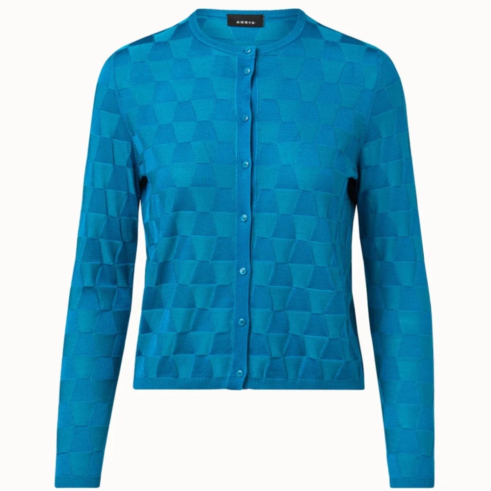 Akris Pure Silk Cardigan, size 16, color Alpsee ( turquoise/ blue)
